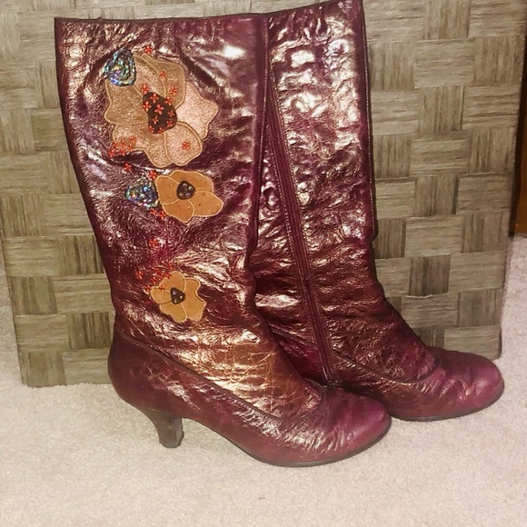 kenzie Shoes - Kenzie Metallic Floral Heeled Boots